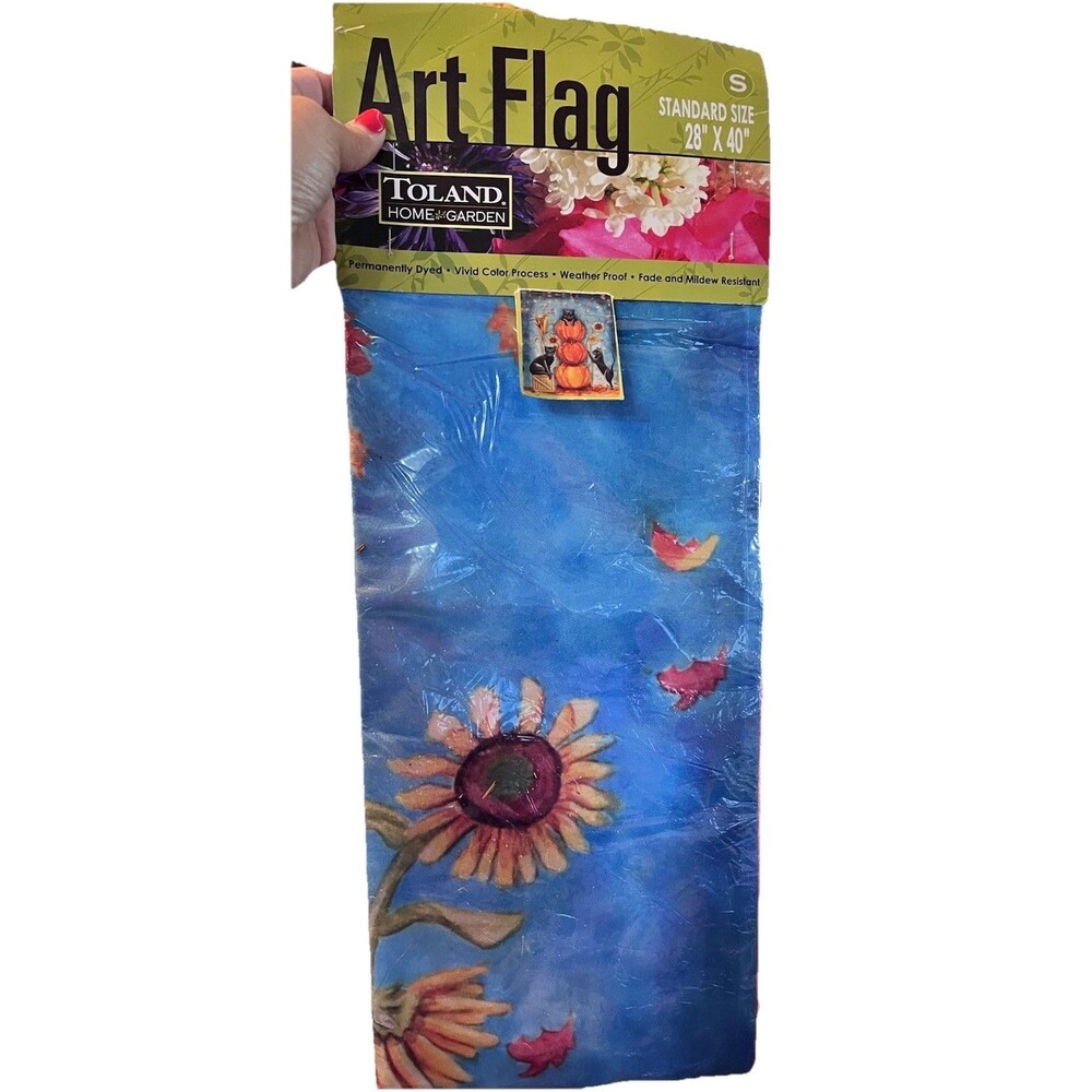 Brand New Toland Harvest Cat Standard Flag 28 by 40 Black Cat Pumpkins Fall